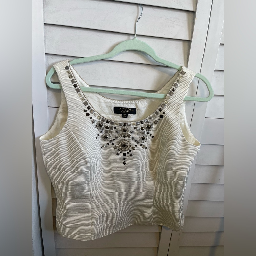 Tahari Ivory Embellished Scoop Neck Camisole